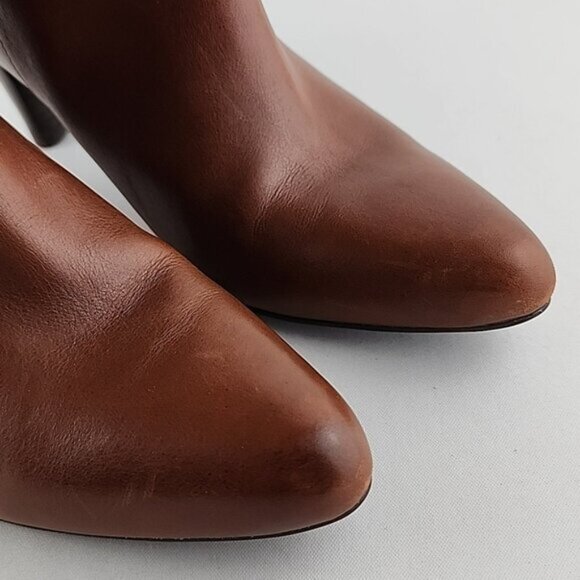 ECCO Tall Tan Brown Leather Heeled Boots Strap  Buckle Zip Feature Size 37 - Picture 9 of 16